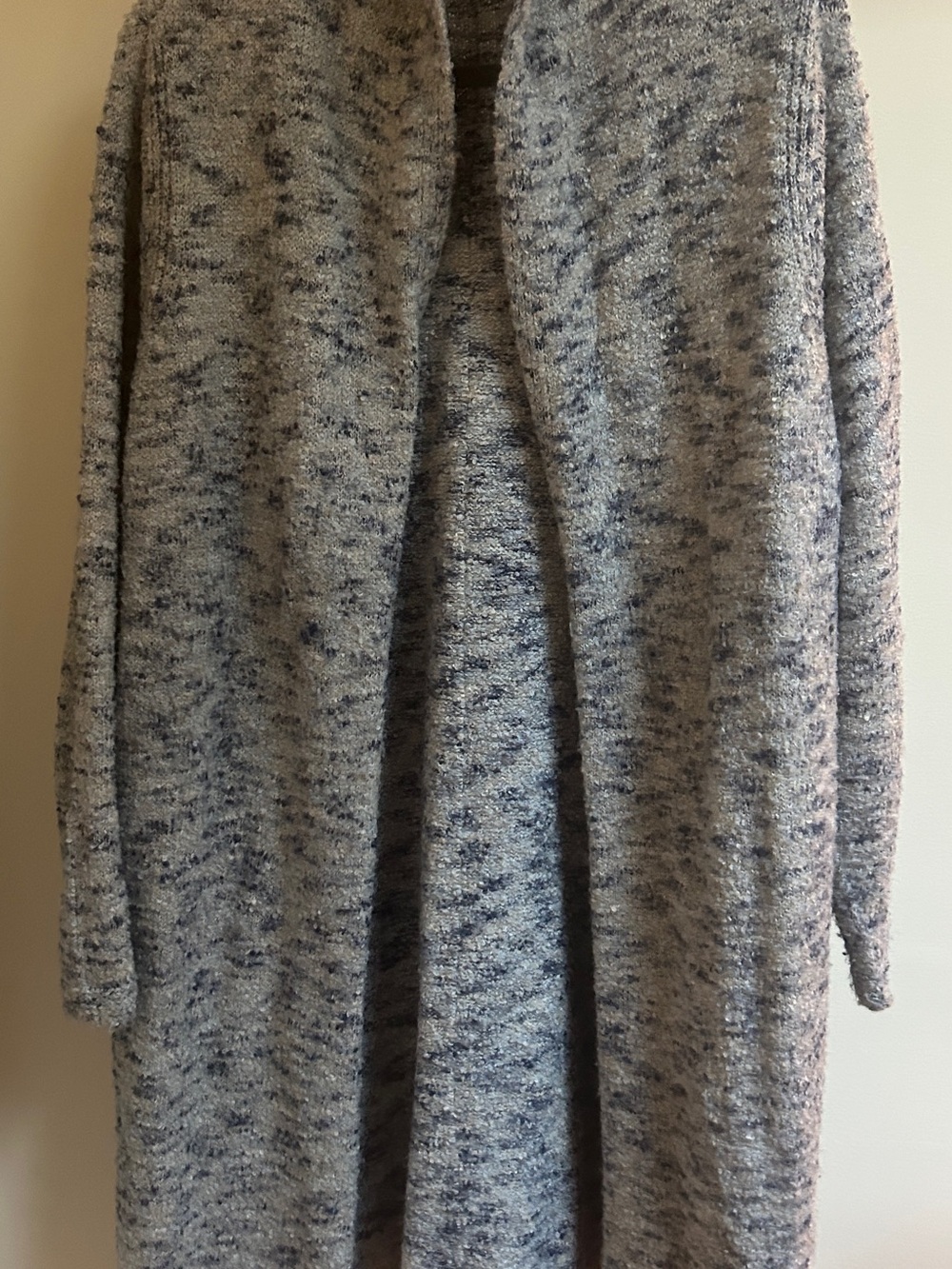 Open-Front Long Cardigan Sweater in Heathered Gray-Blue